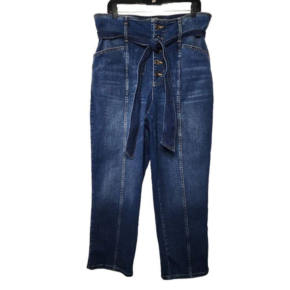 Boden Denim Women Jeans, High Rise Button Fly Tie At Waist Tapered Jeans, Sz 14R